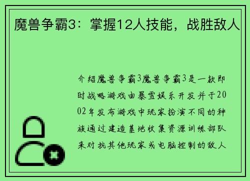 魔兽争霸3：掌握12人技能，战胜敌人